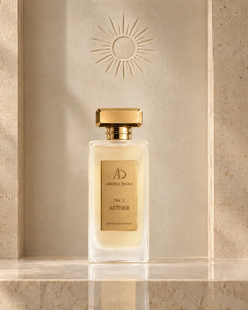 The No. 1 Aether 50 mL bottle: frosted ivory glass, gold cap and gold label